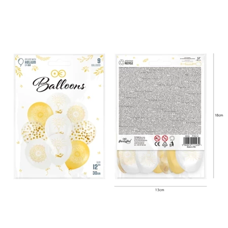 Balony komunijne białe i złote konfetti 30cm 9 sztuk 400506