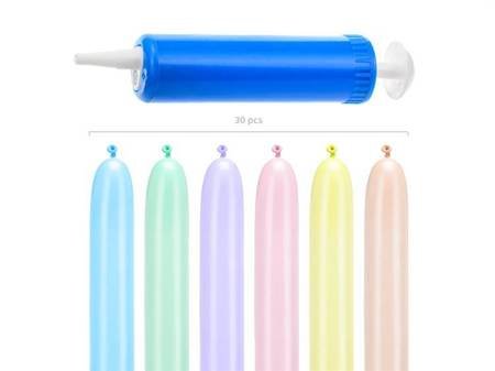 Balony modeliny rurki pastelowe z pompką mix kolorów 130cm 30 sztuk MBP1P-000