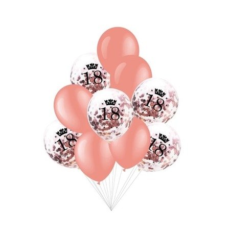 Balony na 18 urodziny różowe złoto 10 sztuk 400503