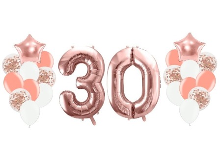 Balony na 30 urodziny różowe złoto 22 sztuki A15