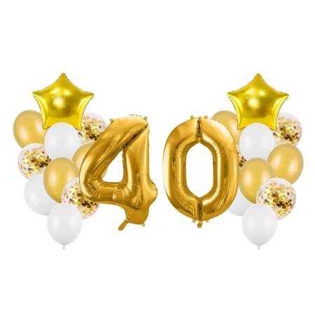 Balony na 40 urodziny złote 22 sztuki A12