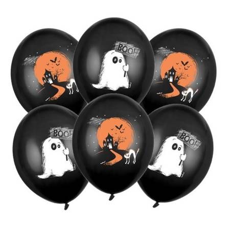 Balony na Halloween Duszek czarne 30cm 6 sztuk SB14P-122-010-6