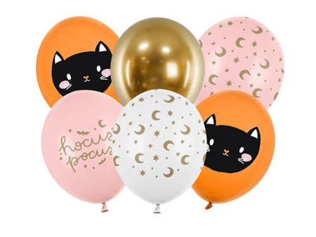 Balony na Halloween kolorowe kotek księżyc 30cm 6 sztuk SB14P-326-000-6