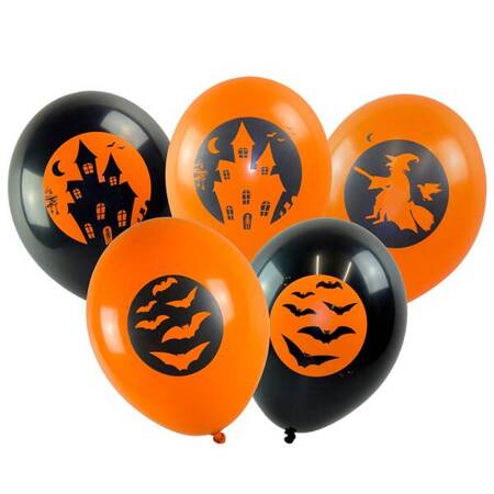 Balony na Halloween mix wzorów 28 cm 5 sztuk KB5678