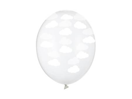 Balony przezroczyste w białe chmurki 30cm 6 sztuk SB14C-230-099-6