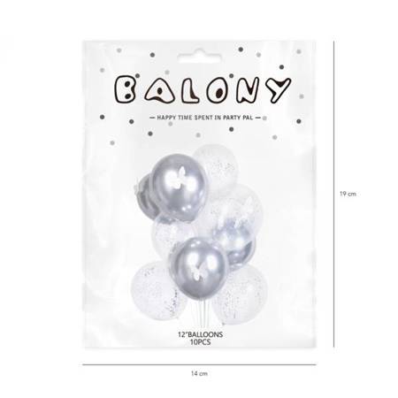 Balony srebrne motyle z kuleczkami styropianowymi  27cm 10 sztuk 400908