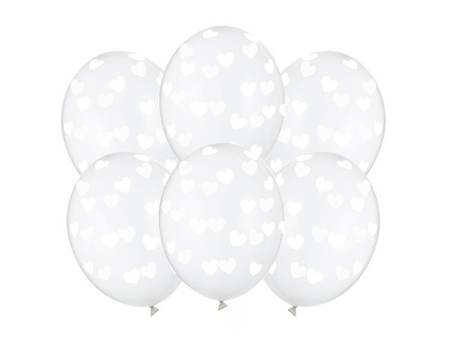 Balony w białe serduszka 30cm 6 sztuk SB14C-228-099W-6