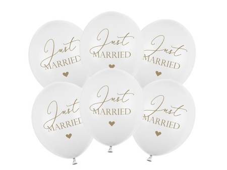 Balony weselne Just Married białe 6 sztuk SB14P-237-008-6