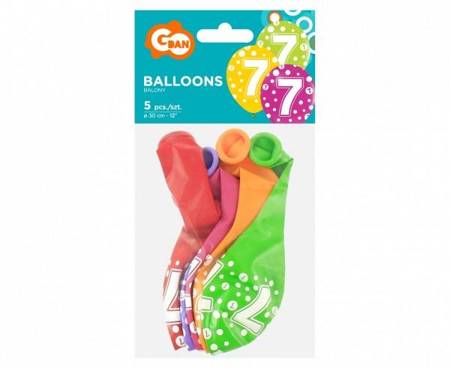 Balony z cyfrą 7 na siódme urodziny 5 sztuk GZ-CYF7