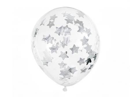 Balony z konfetti srebrne gwiazdki 30cm 6szt BK12-4-018-6