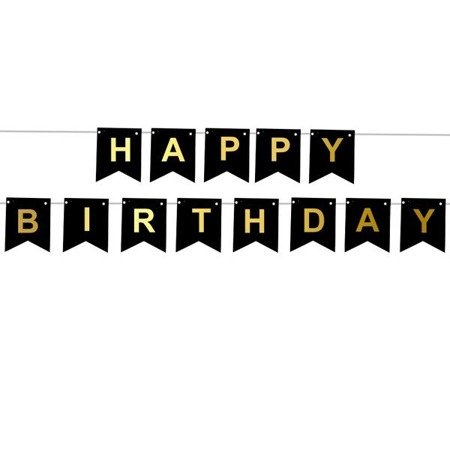 Baner Happy Birthday czarny 190cm 1szt. 801535