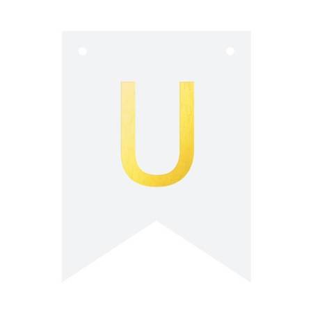 Baner biały ze złotą literą flagi literka U 16cm 1szt 512214