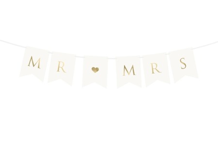 Baner weselny biały Mr♥Mrs 85cm 1szt. GRL66-008