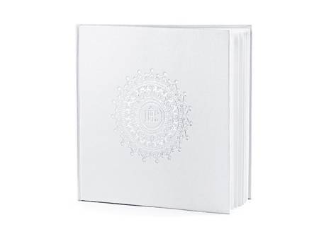 Biała księga Gości na I Komunię Świętą IHS Srebrny ornament 22 kartki 1 sztuka KGK6