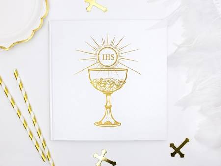 Biała księga Gości na I Komunię Świętą Złoty Kielich IHS 22 kartki 1 sztuka KGK7