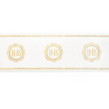 Bieżnik komunijny IHS biały złoty nadruk 5m 1 sztuka 127568