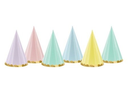 Czapeczki urodzinowe pastelowe mix kolorów 6 sztuk CPP24