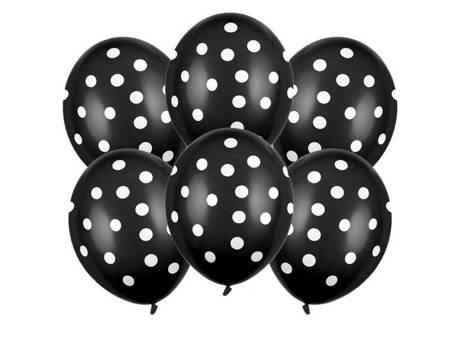 Czarne balony w białe kropki 6 sztuk SB14P-223-010W-6