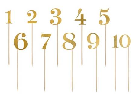 Dekoracyjne numery cyfry na patyczku złote 11 sztuk KPZ2-019M