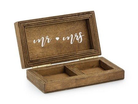 Drewniane pudełko na obrączki Mr ♥ Mrs 1 sztuka PKWD2