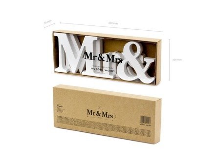 Drewniany napis Mr&Mrs biały 9,5x50cm DN5-008