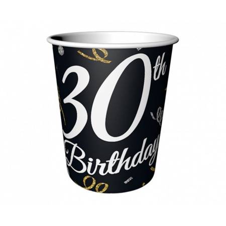 Kubeczki papierowe 30th Birthday czarne 250ml 6 sztuk KP-30BD