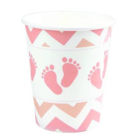Kubeczki papierowe Baby Shower Stópki różowe 200ml 6 sztuk 510622