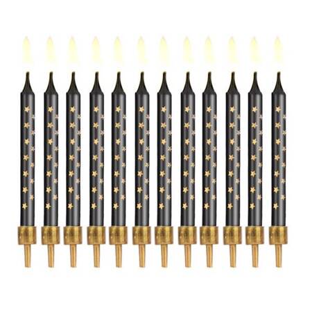 Świeczki urodzinowe czarne w gwiazdki 6,5cm 12 sztuk PartyPal 420146