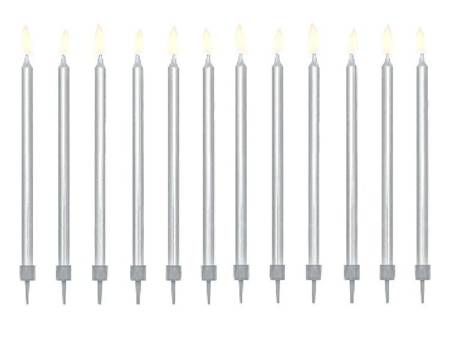 Świeczki urodzinowe srebrne 12,5cm 12szt SCD-1-018ME