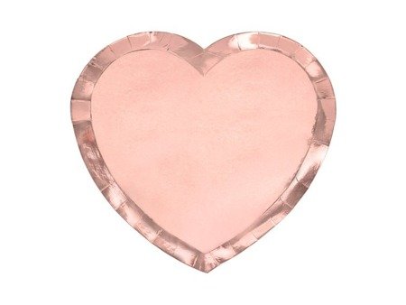 Talerzyki papierowe serca różowe złoto 19x21cm 6 sztuk TPP74-019R