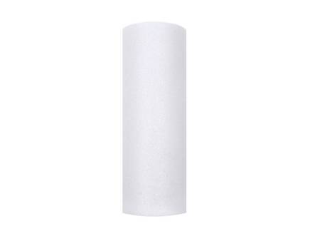 Tiul dekoracyjny biały 15cm x 9m 1 rolka brokat TIUG15-008