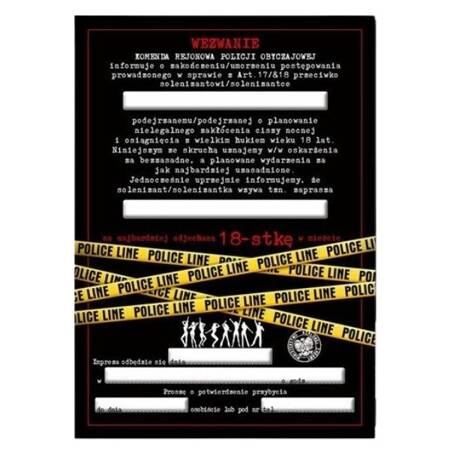 Zaproszenie na 18 urodziny Wezwanie policyjne + koperta 1 sztuka ZX8500