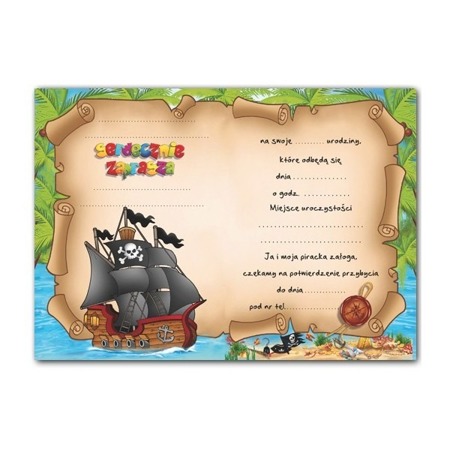 Zaproszenie na Urodziny Piraci + koperta 1 sztuka ZX6700