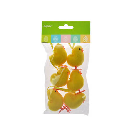 Zawieszki wielkanocne żółte kurczaczki Wielkanoc 4,5cm 6 sztuk YX7552