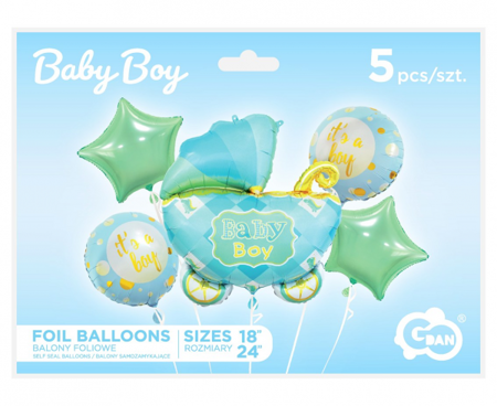 Zestaw balonów na Baby Shower chłopca niebieskie 5 sztuk BZ-HWZN