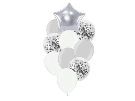 Zestaw balonów słupek srebrne i białe 10 sztuk SL8