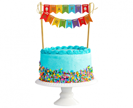 Zestaw dekoracji na tort topper Happy Birthday kolorowe flagi QT-DTHK