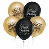 Balony Happy 60th Birthday czarno złote 30cm 5 sztuk GP-ZC60
