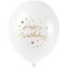 Balony na urodziny białe ze złotym nadrukiem Happy Birthday ......cm 5 sztuk KB2877