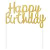 Topper na tort z napisem Happy Birthday złoty brokatowy 14cm 1 sztuka PF-DPHZ